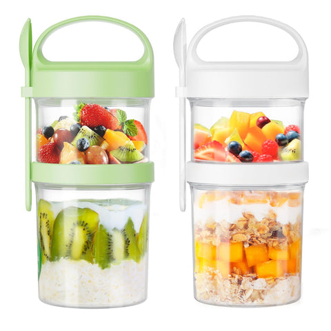 LUXEAR 31oz dual-layer oats jar with separate compartments for ingredients.