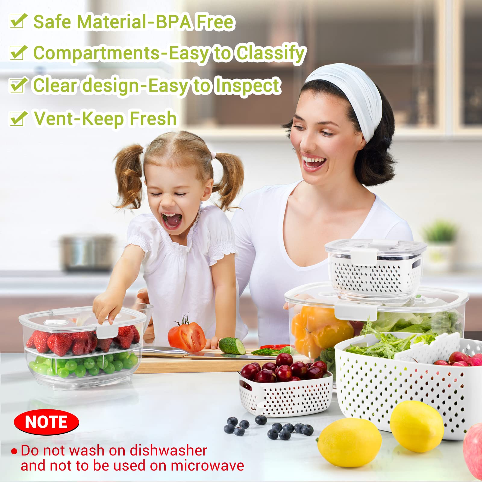 LUXEAR adjustable partitions separate lettuce, berries and meat to prevent sogginess
