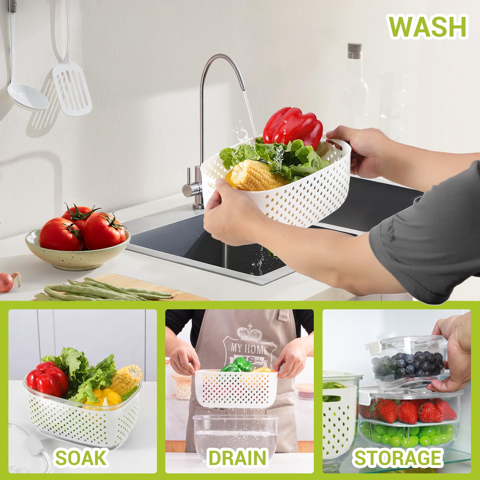 LUXEAR bottom drain filter tray elevates produce from moisture