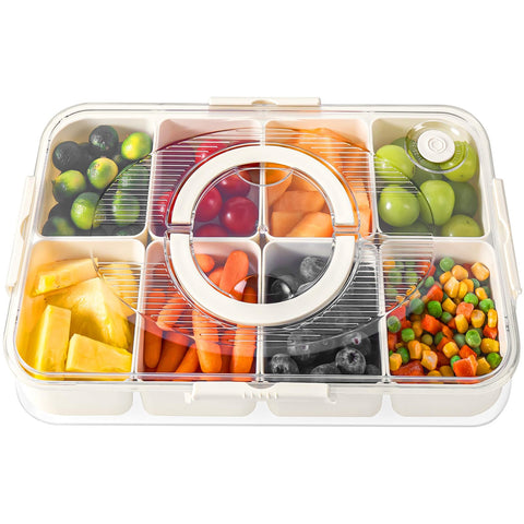 LUXEAR divided serving tray with lid and handles for organized snack storage at home