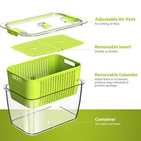 LUXEAR Fresh Container 6-8cup keeps berries and greens neatly separated and visible.