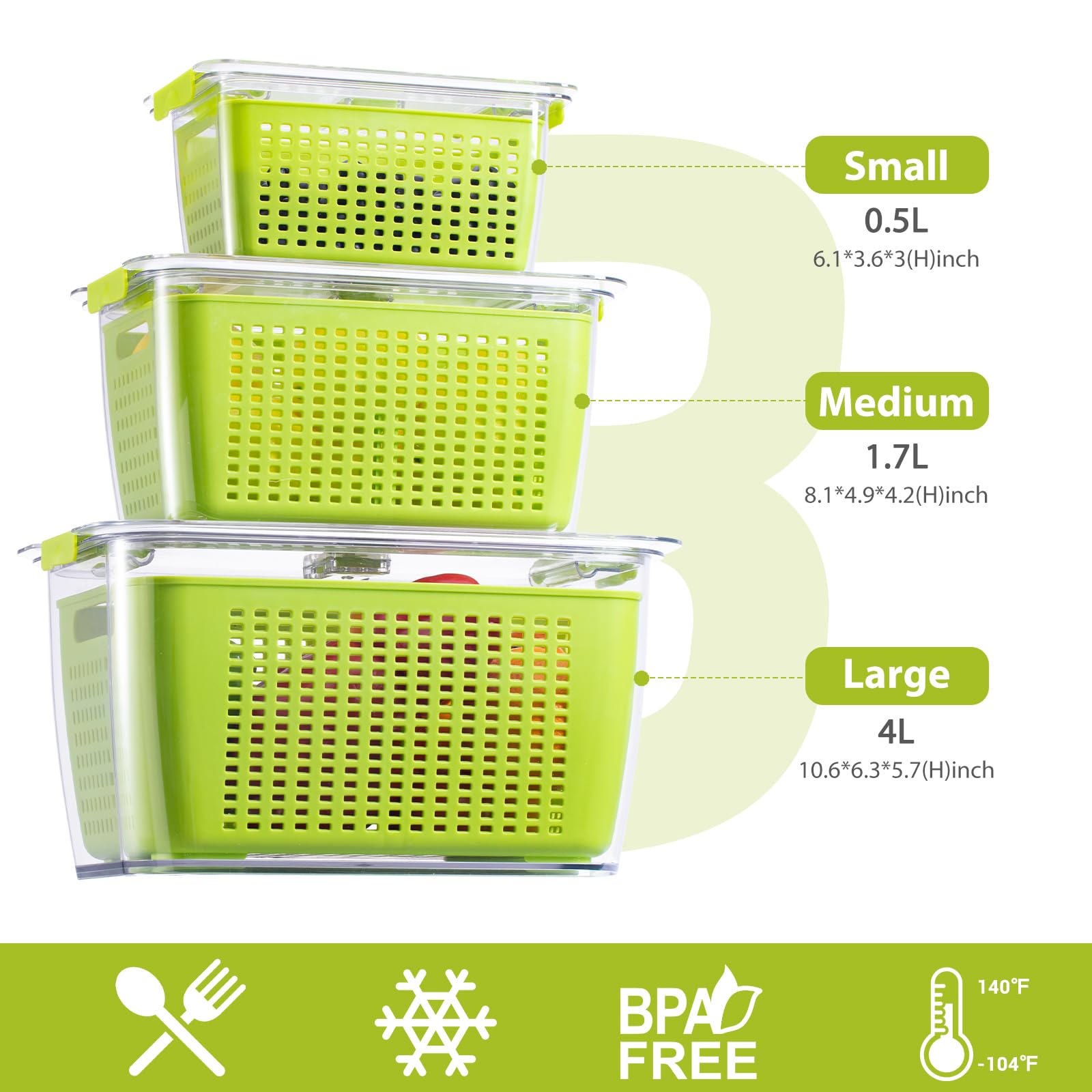 LUXEAR Fresh Container vent-adjustable helps control humidity for crisper vegetables.