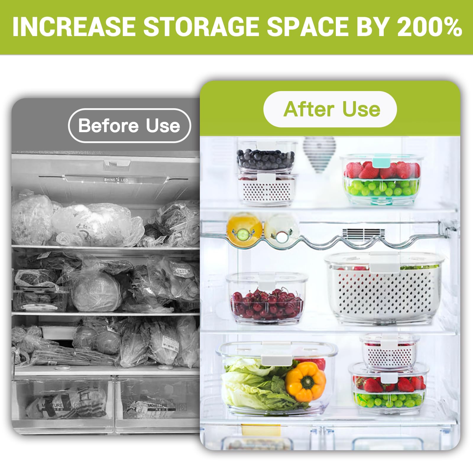 LUXEAR three-piece fridge organizer set for categorized fruit and veg