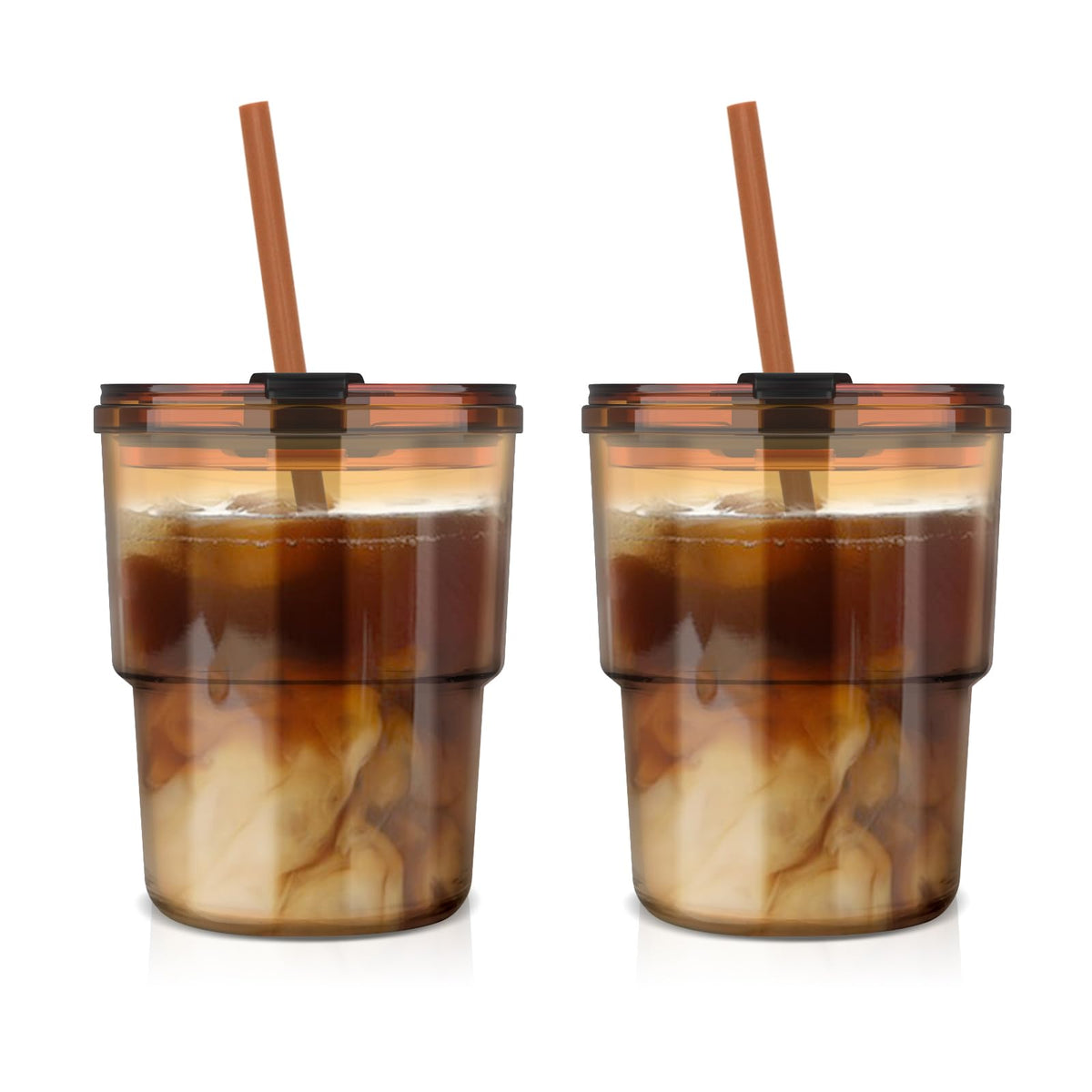 Luxfuel 13oz amber tumbler with straw, portable for on-the-go iced drinks.