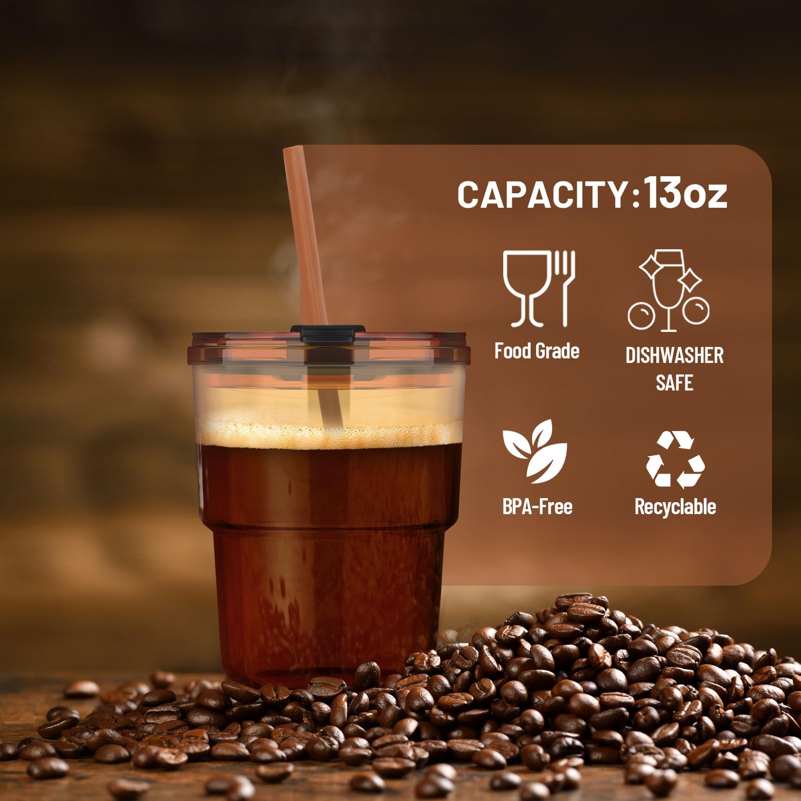 Luxfuel amber tumbler pack set, two reusable cups to reduce waste.