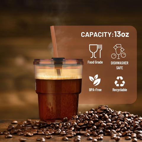 Luxfuel amber tumbler pack set, two reusable cups to reduce waste.
