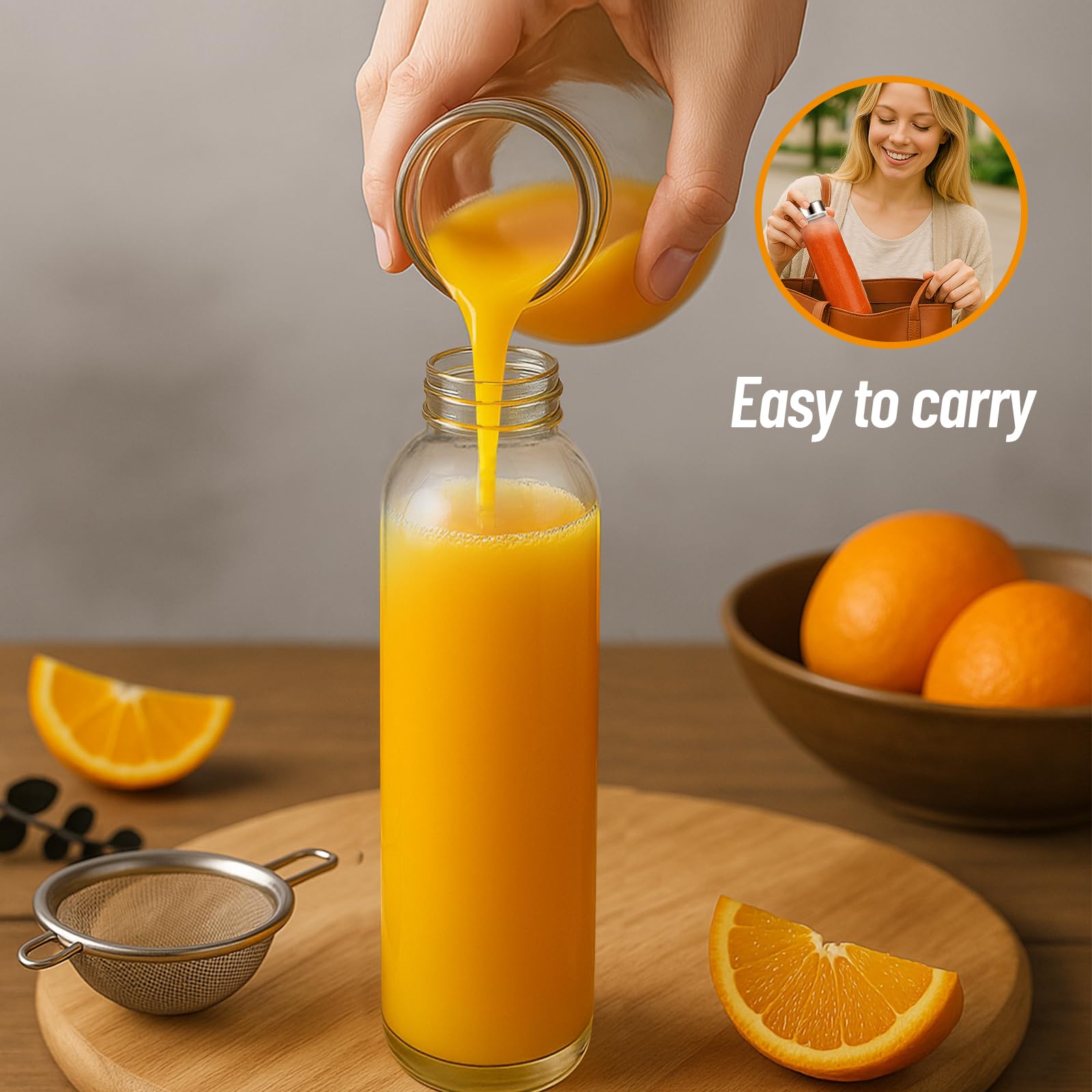 Luxfuel juice-ready bottle with wide mouth for easy filling and cleaning.