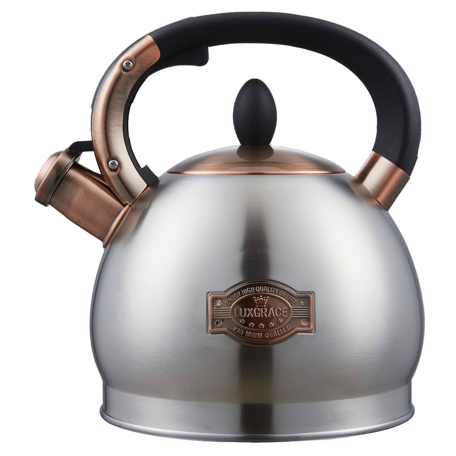 LUXGRACE tea kettle with whistle on stove, quick boiling.