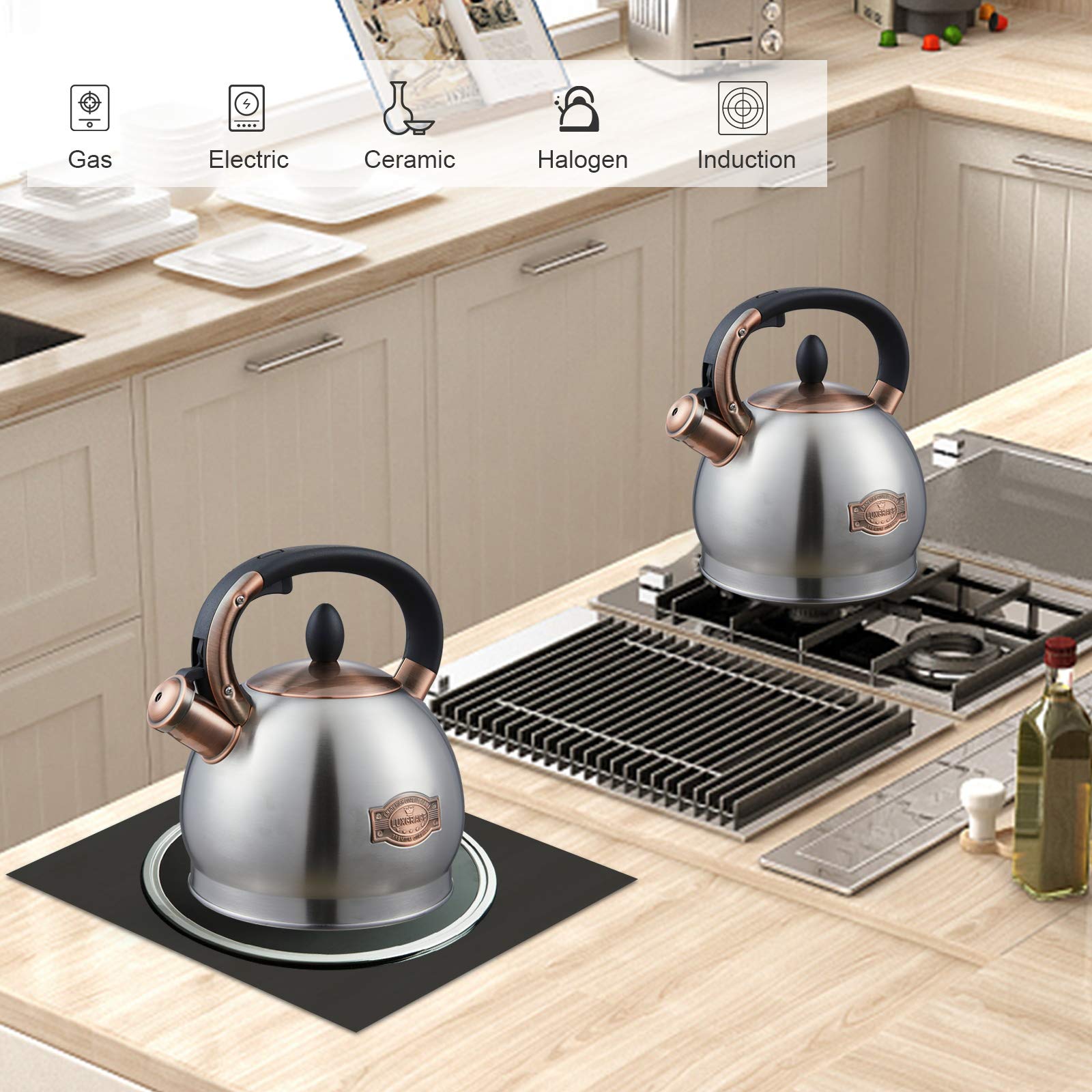 LUXGRACE tea kettle colors displayed highlight 12 finish options.