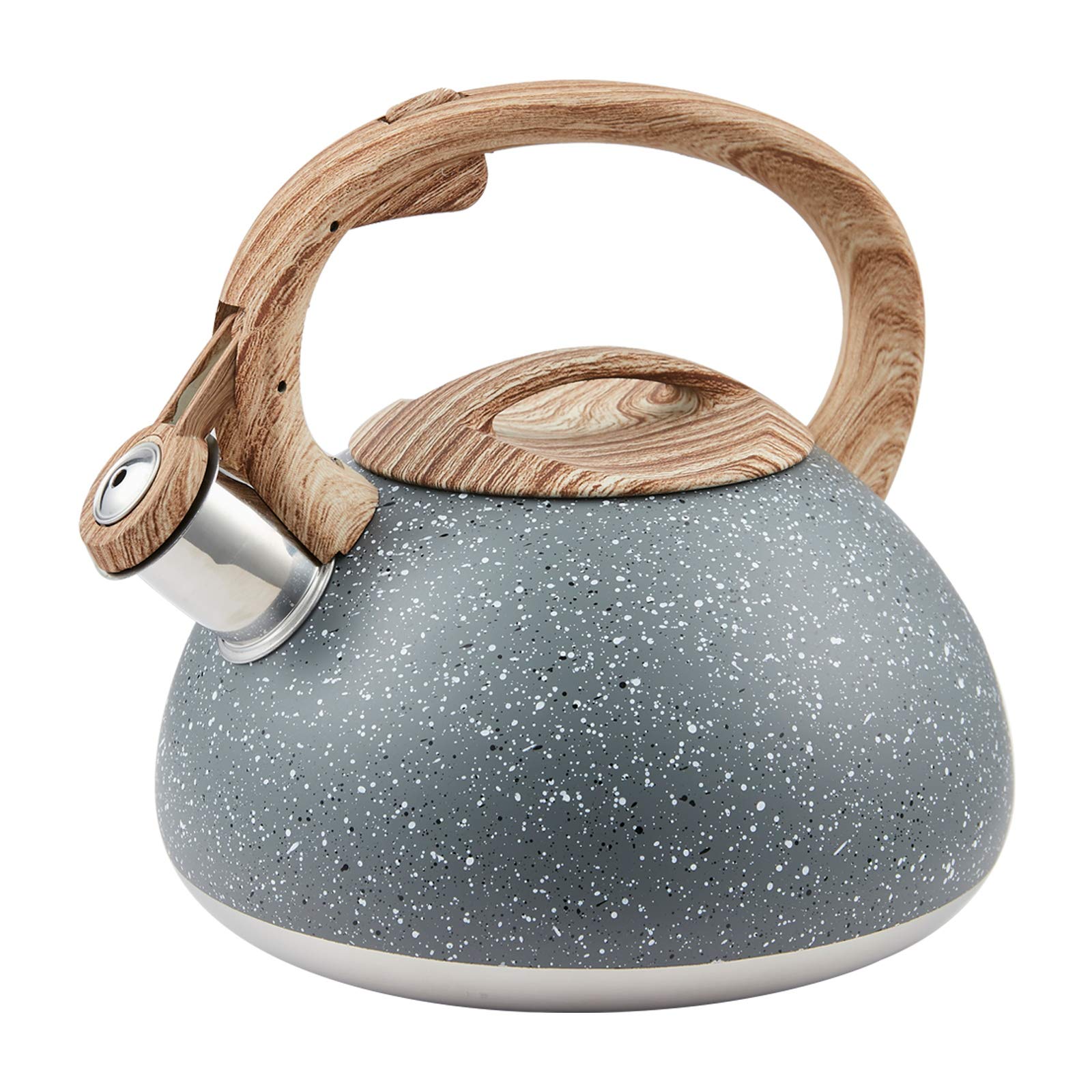 LuxGrace whistling tea kettle in gray for fast boils on all stovetops