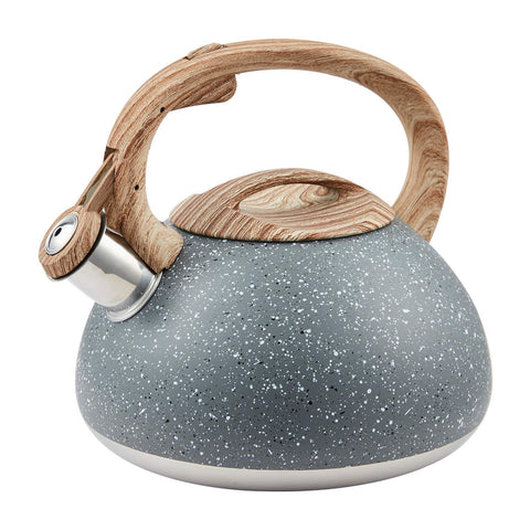 LuxGrace whistling tea kettle in gray for fast boils on all stovetops