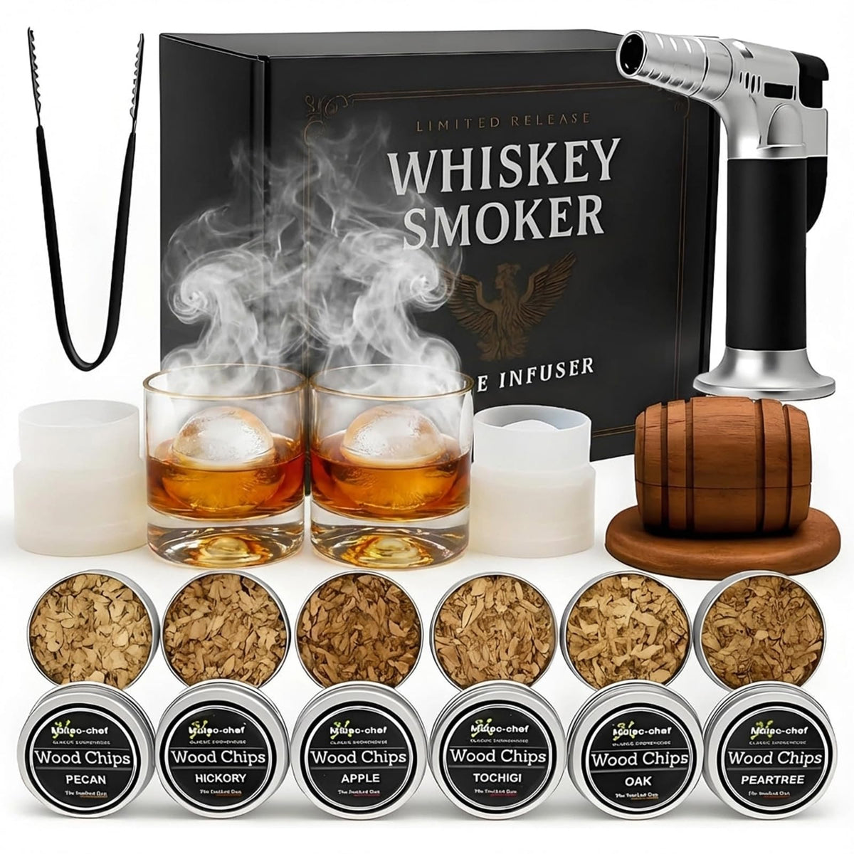 Luxice whiskey smoker top for at-home infusion of smoky cocktails.