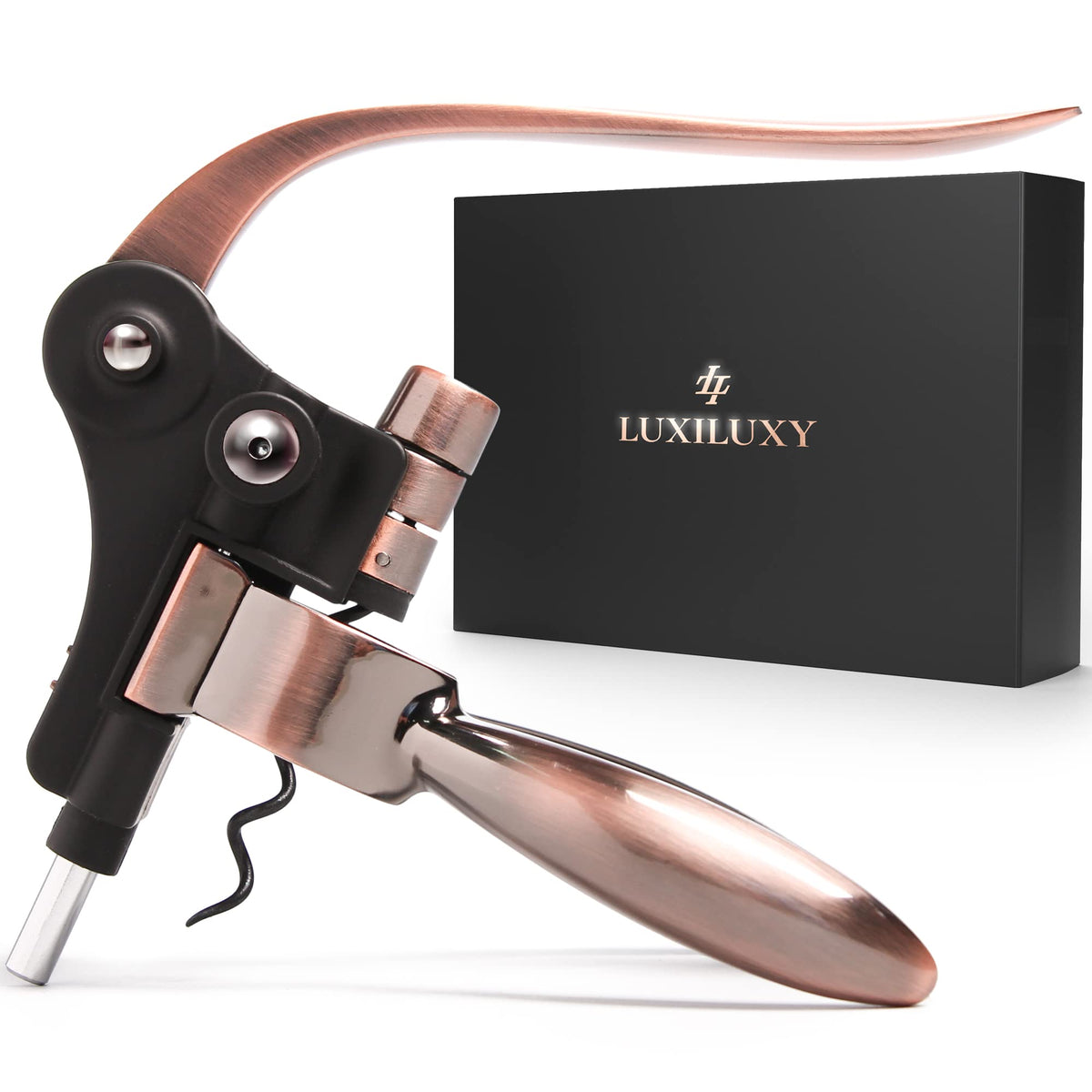 Luxiluxy packaging for wine opener set, premium gift presentation.