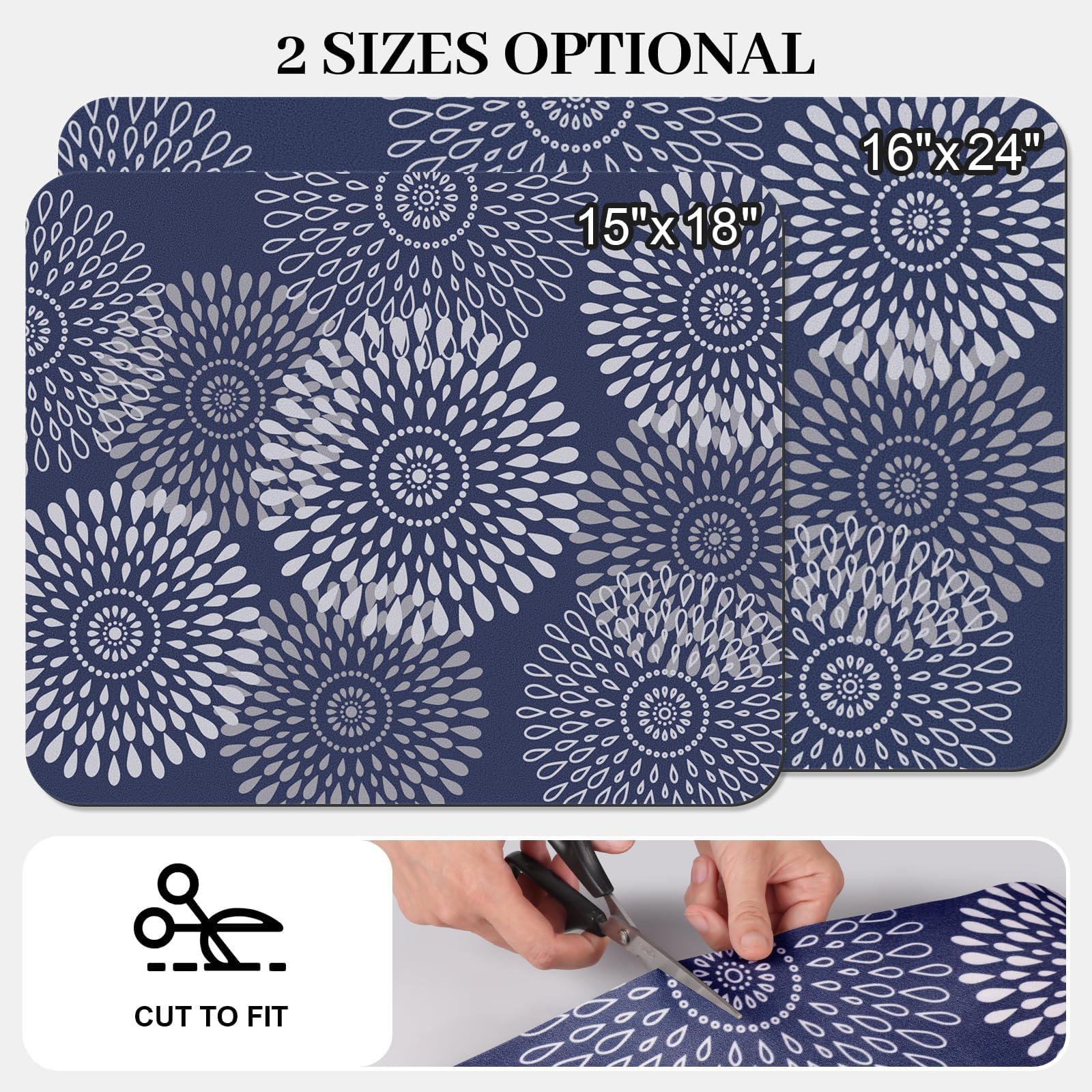 LuxStep blue dish drying mat on countertop protects surfaces while drying dishes.