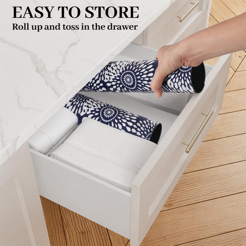 LuxStep multi-use mat shown under vase and near sink for surface protection.