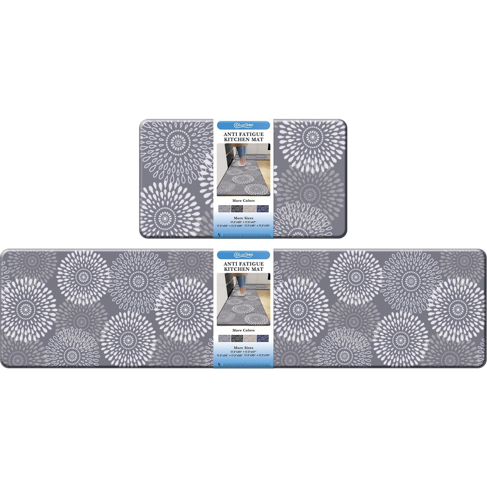 LuxStep kitchen mat 30x17 demonstrates anti fatigue support for standing tasks.