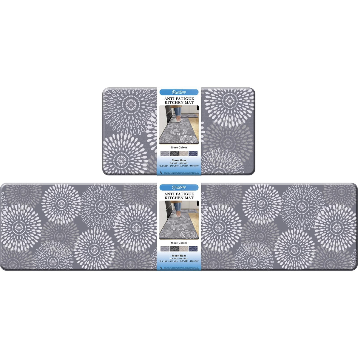 LuxStep kitchen mat 30x17 demonstrates anti fatigue support for standing tasks.