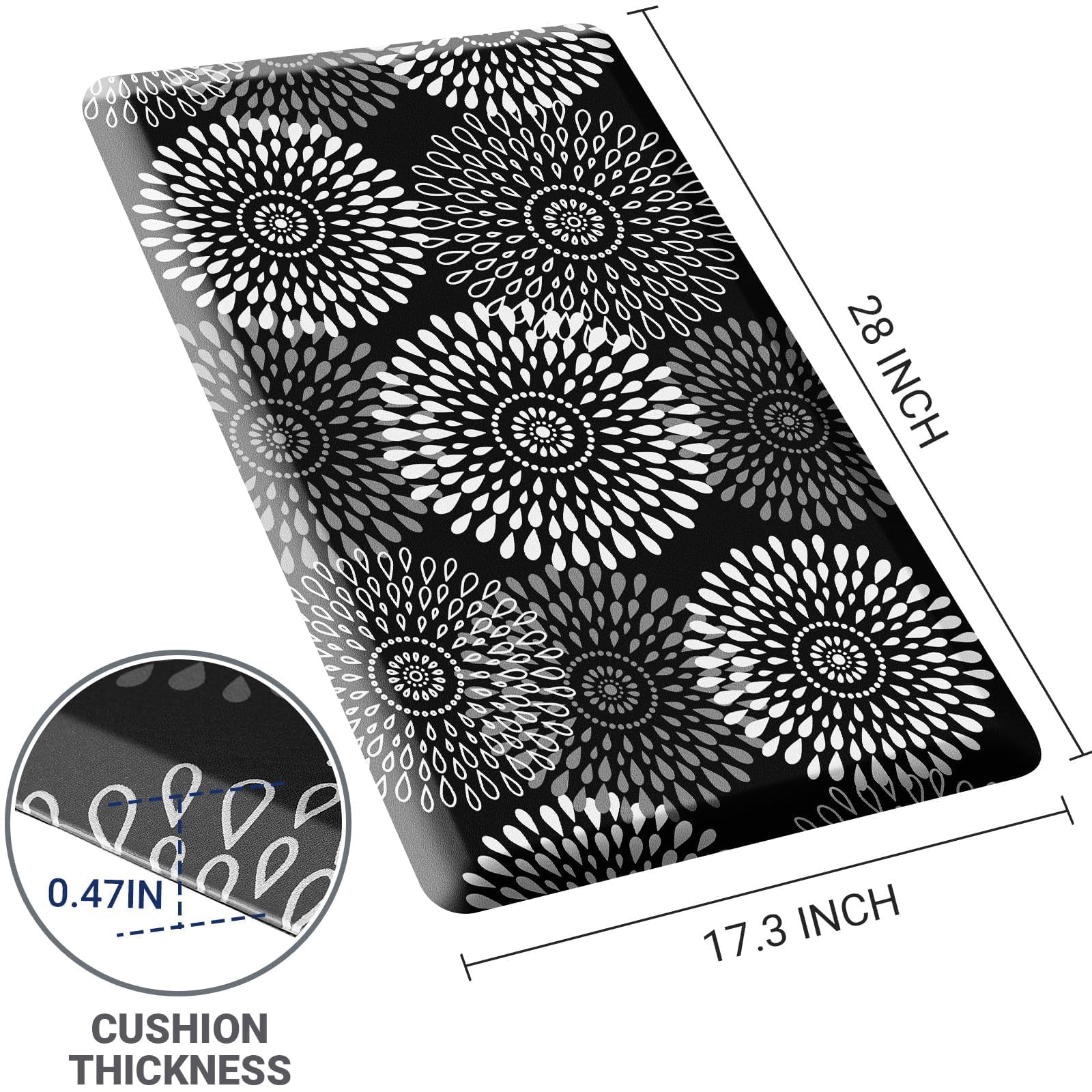 LuxStep anti-slip bottom keeps mat in place on tile and wood.