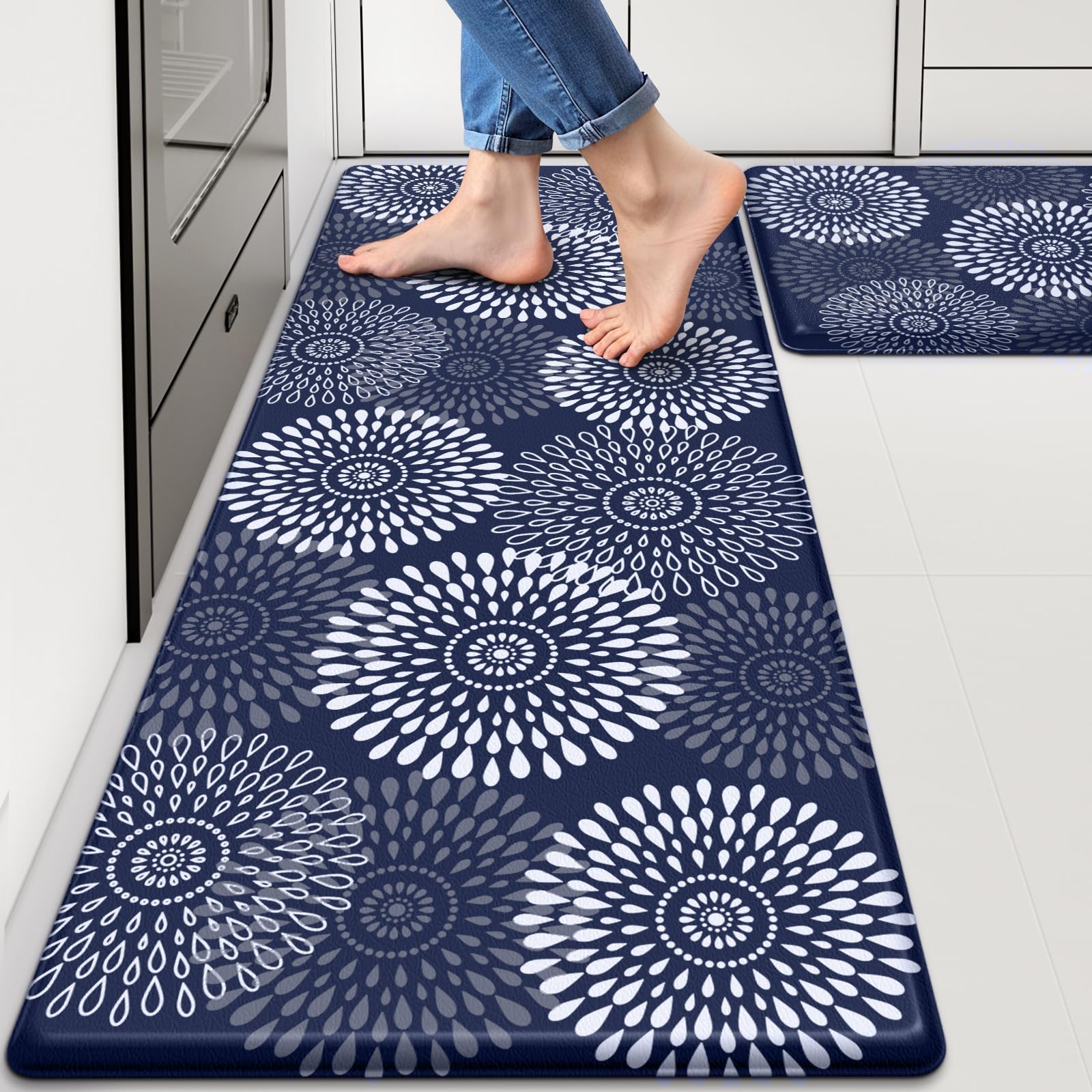 LuxStep blue kitchen mat 17.3x30 inches for cushioned standing while cooking.