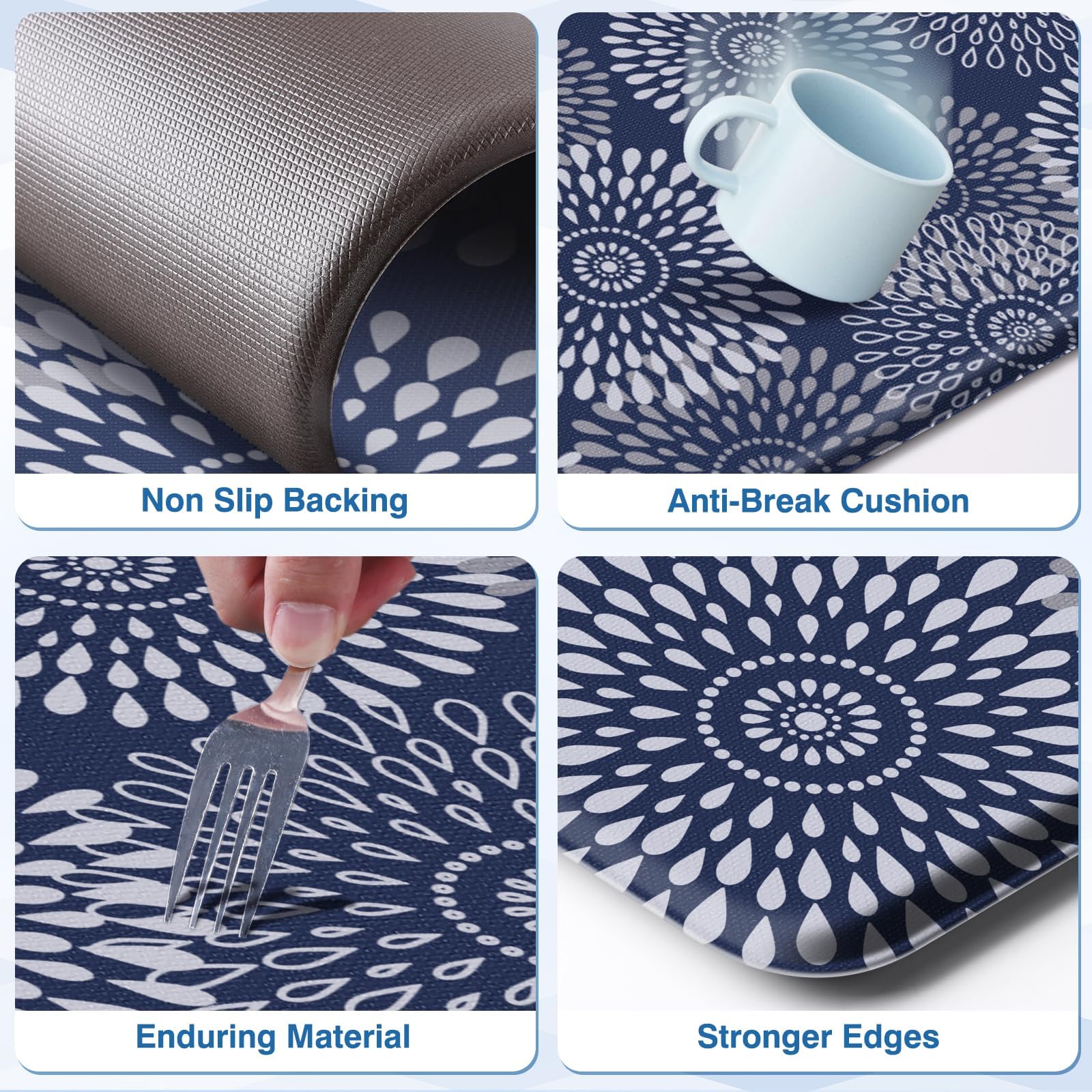 LuxStep blue foam cushion reduces foot fatigue during long tasks.