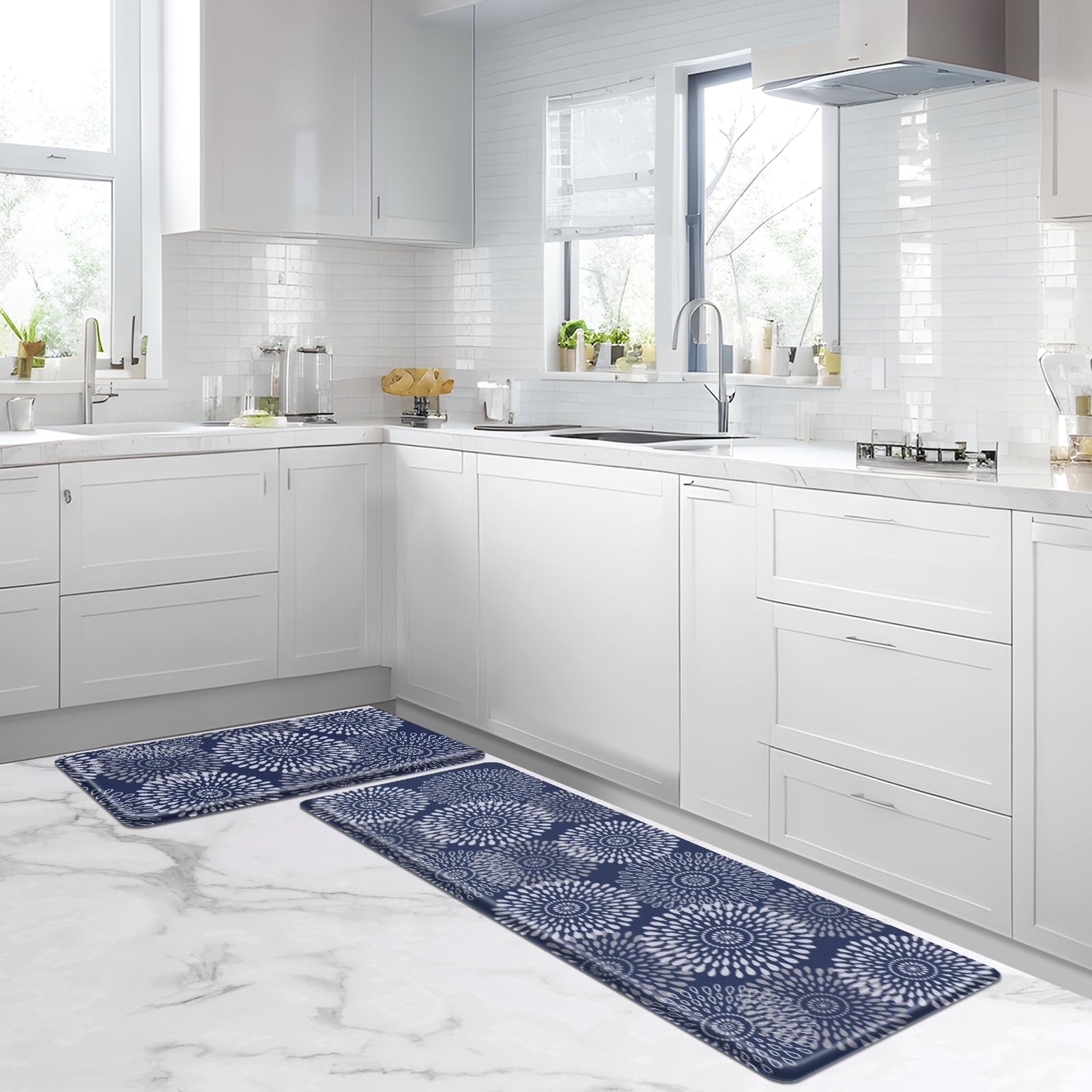 LuxStep blue waterproof top resists spills and cleans up quickly.