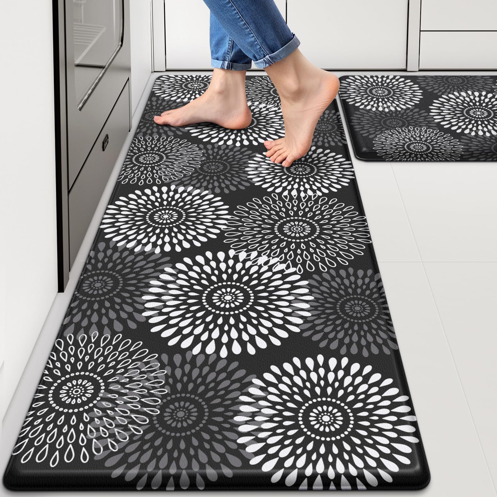 LuxStep kitchen mat with foam cushion for comfortable standing during cooking.