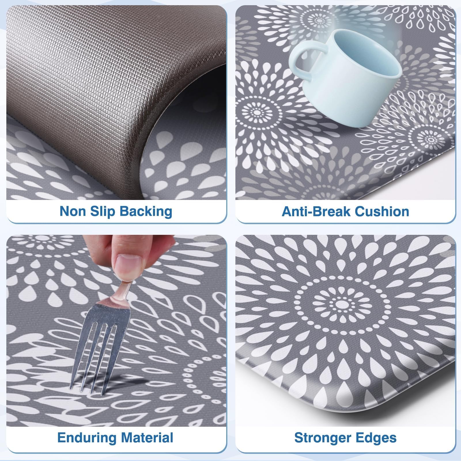 LuxStep kitchen mat pair-set grey design, versatile for home or business.