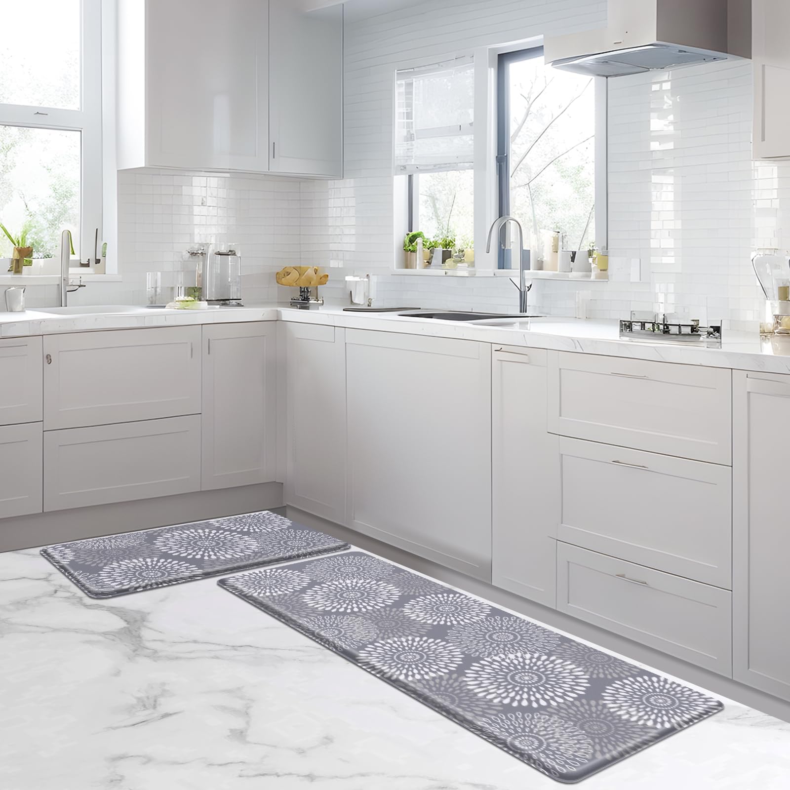 LuxStep kitchen mat multi-surface use on wood and ceramic floors.