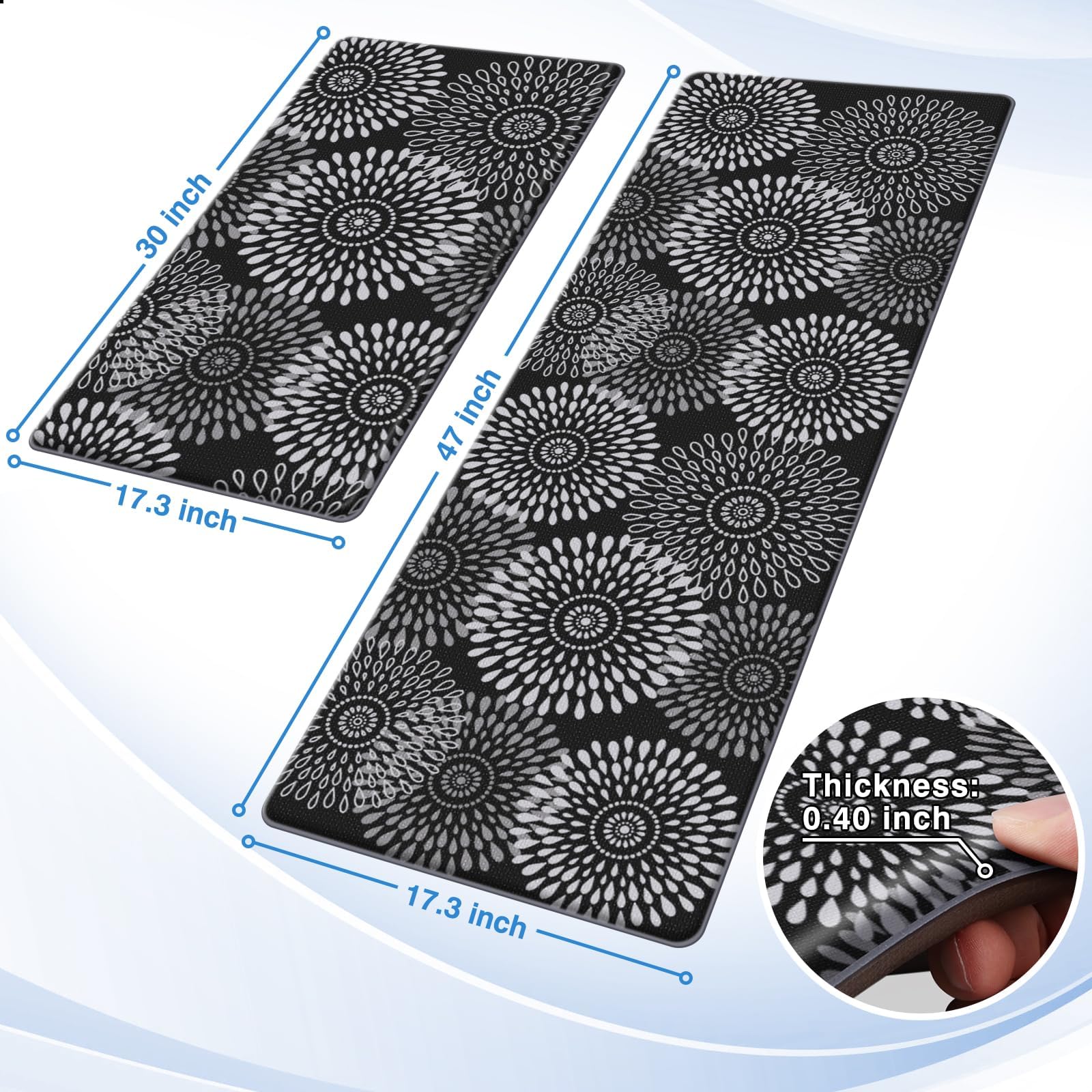LuxStep non-slip backing keeps the mat securely in place on kitchen floors.