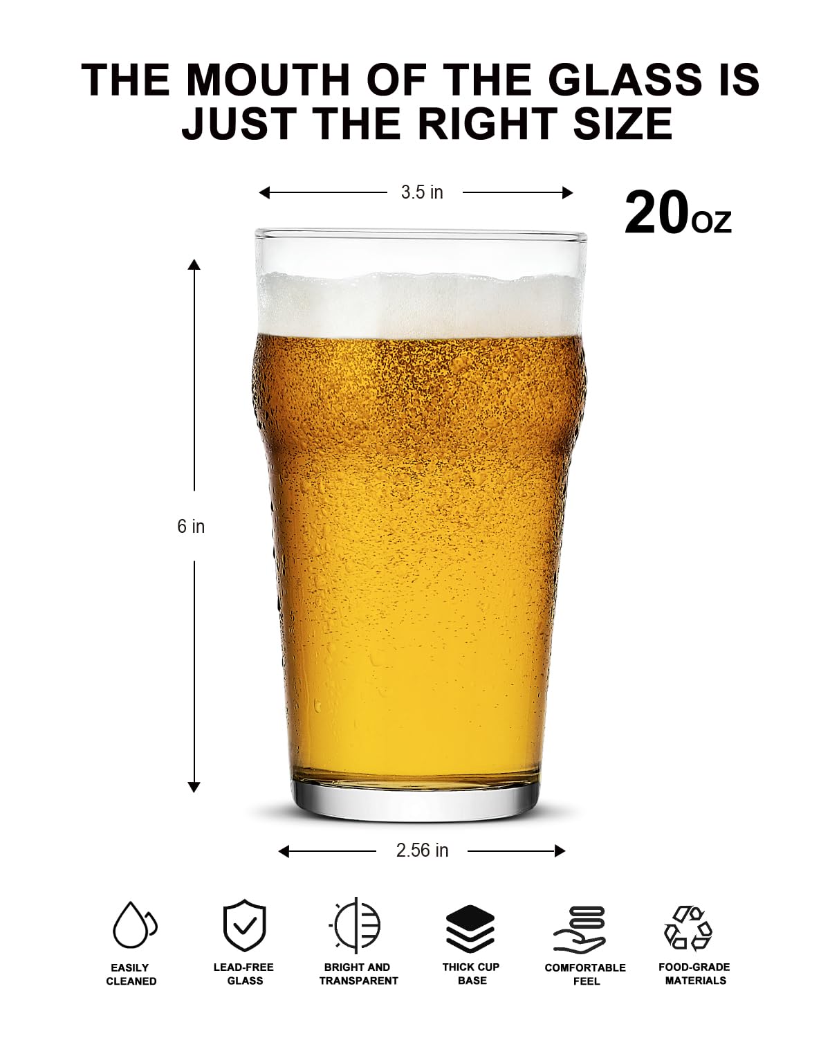 LUXU pint glasses 20oz with contemporary design improve the drinking experience.