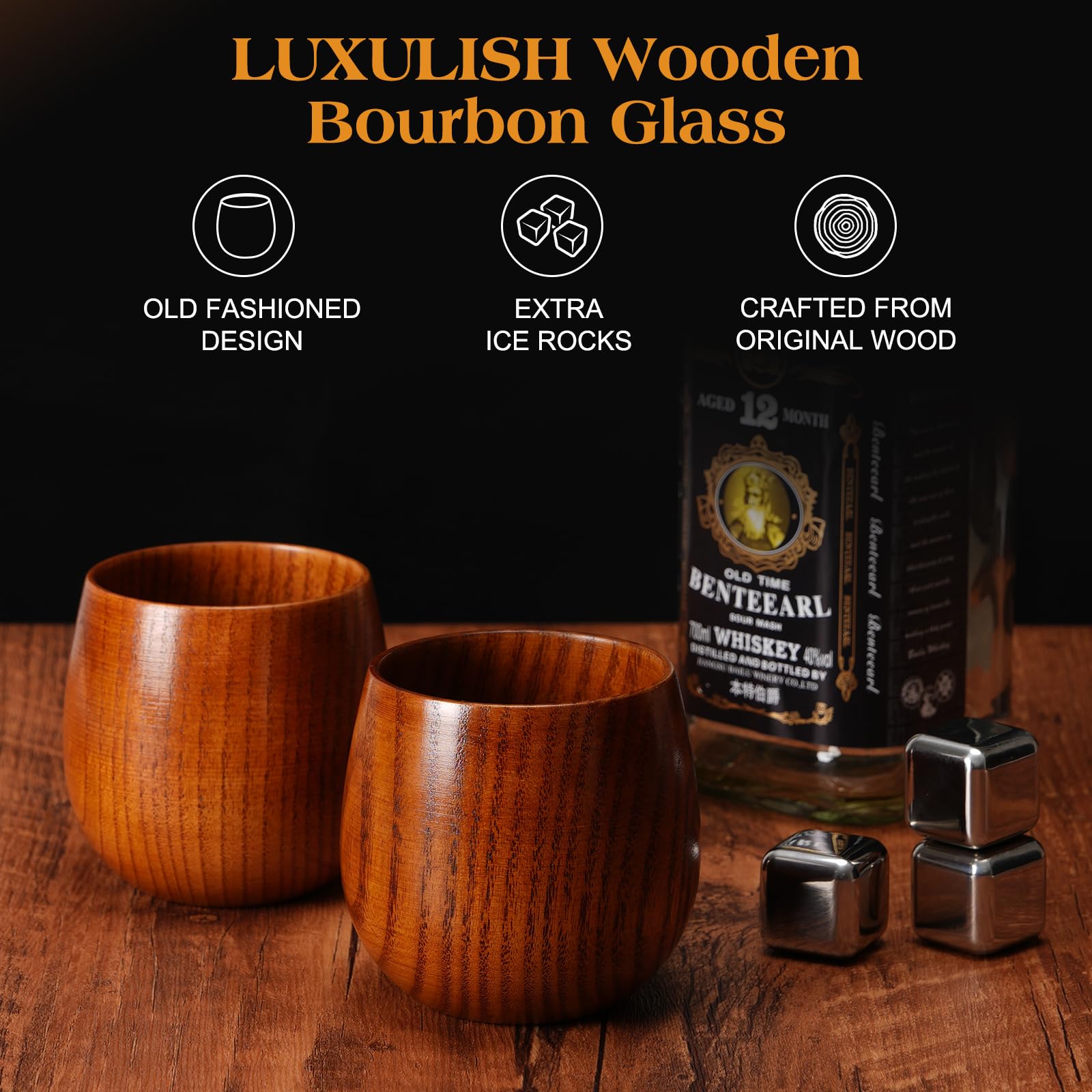 LUXULISH handmade wooden glass showcases natural grain for rustic sipping.