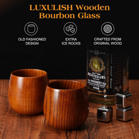 LUXULISH handmade wooden glass showcases natural grain for rustic sipping.