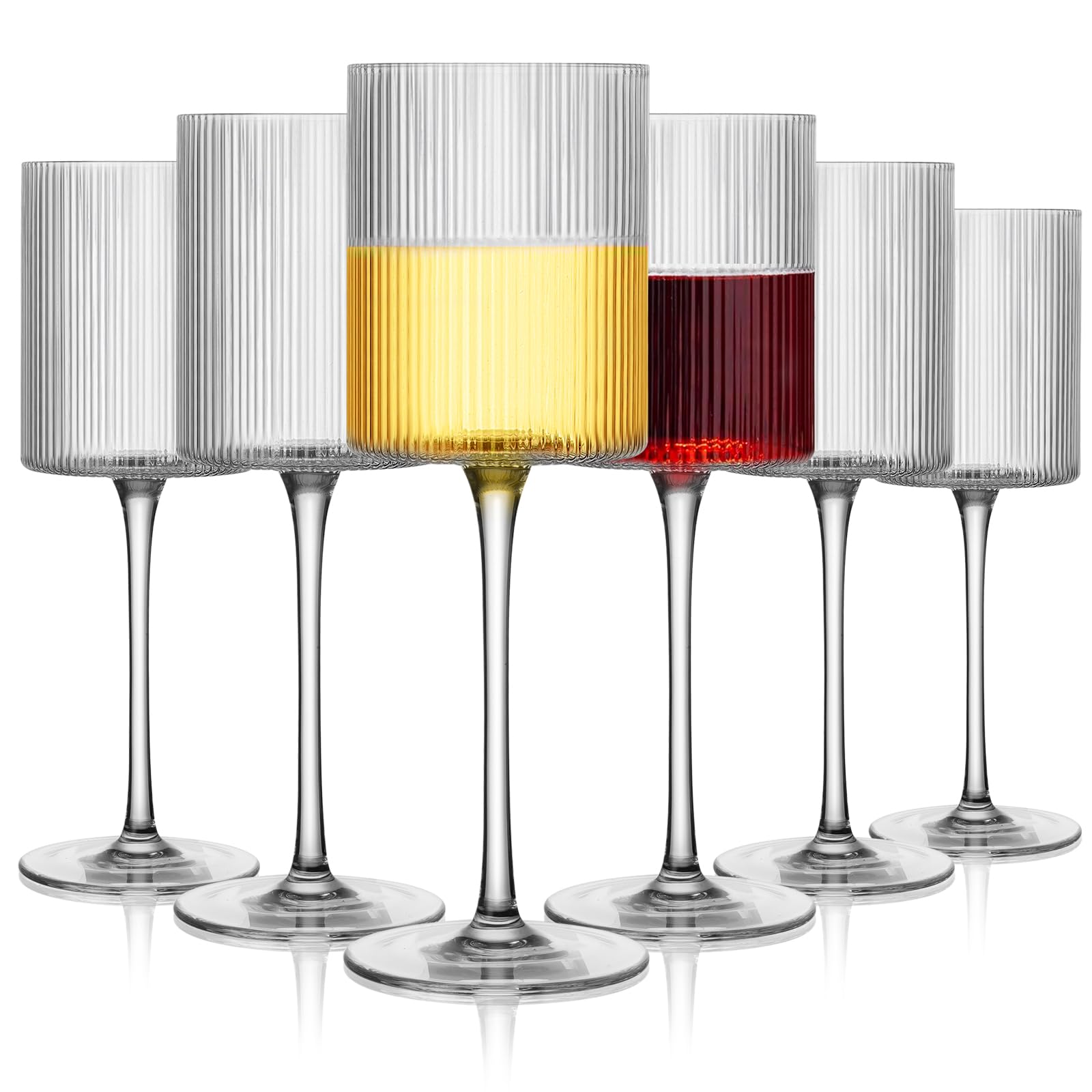 LUXULISH Ribbed Square Wine Glasses set displayed for tasting appeal