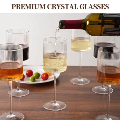 Dining table setup featuring LUXULISH ribbed square wine glasses