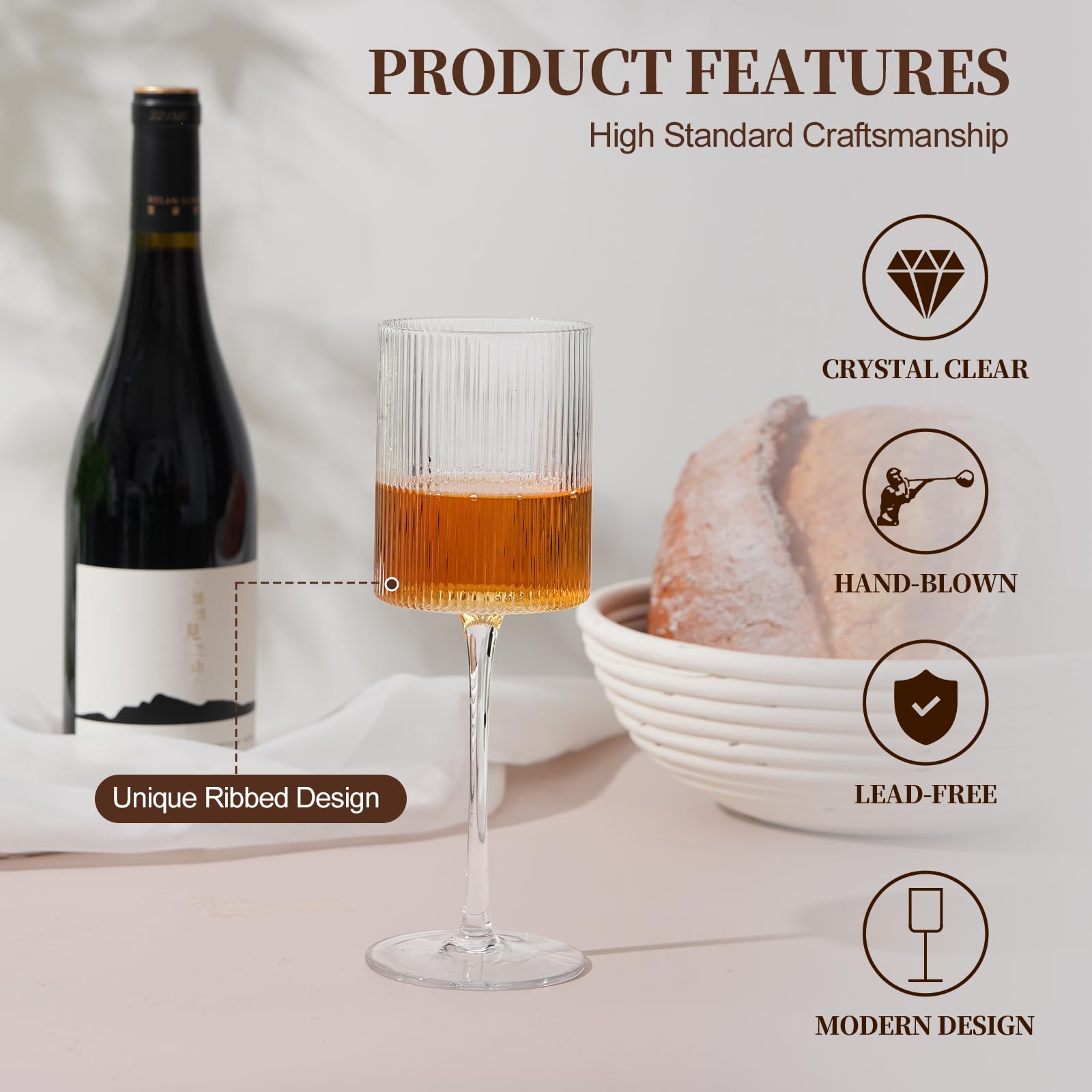 Hand-blown artisan craftsmanship in LUXULISH ribbed square wine glass