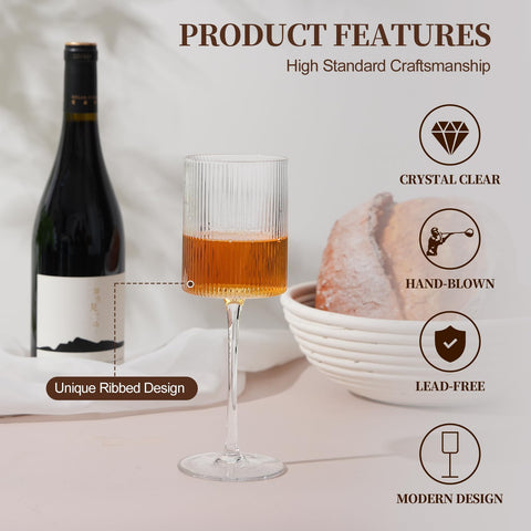 Hand-blown artisan craftsmanship in LUXULISH ribbed square wine glass