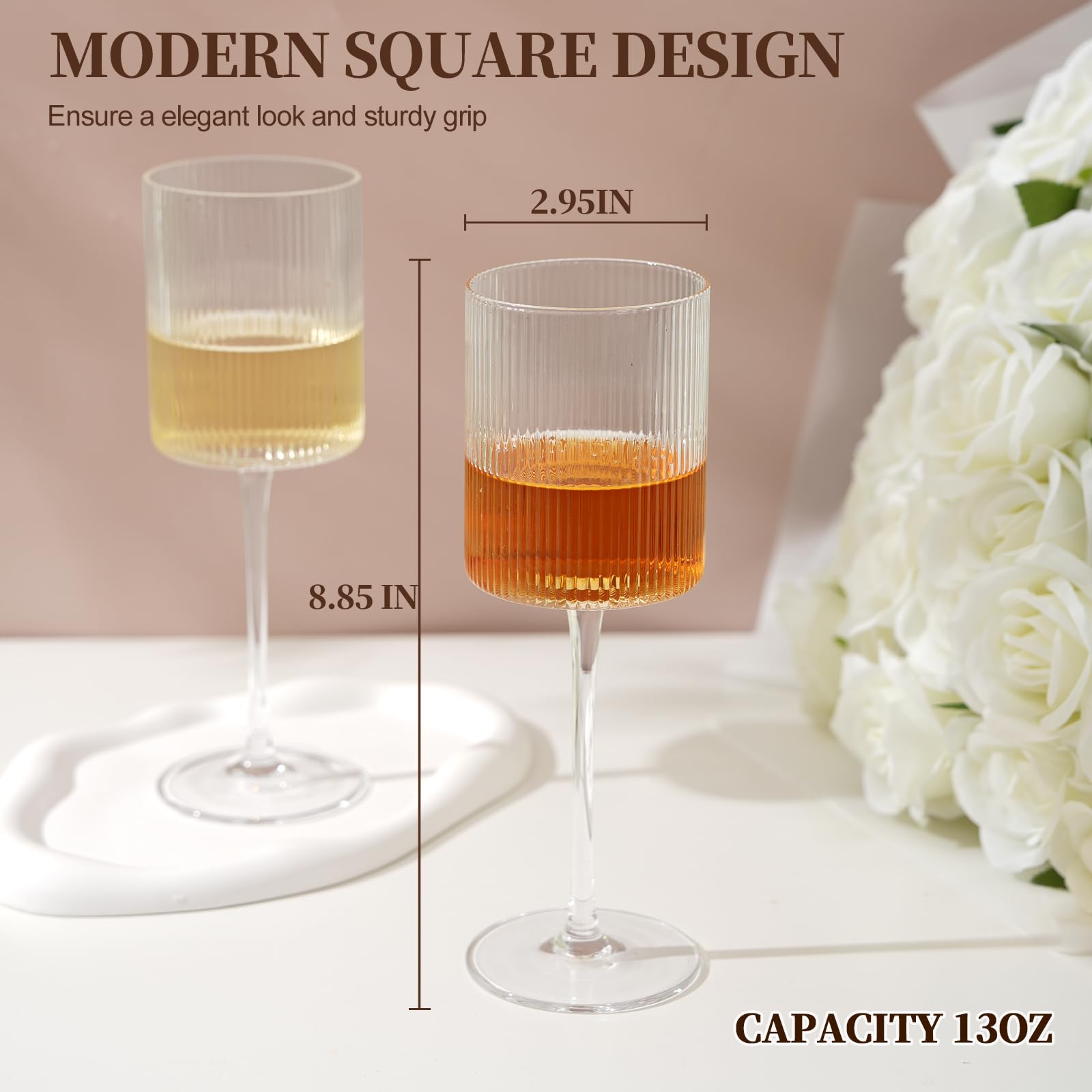Wedding event table with LUXULISH ribbed square wine glasses