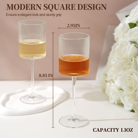 Wedding event table with LUXULISH ribbed square wine glasses