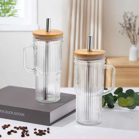 LUXULISH set of four ribbed tumblers offers versatile serving options.