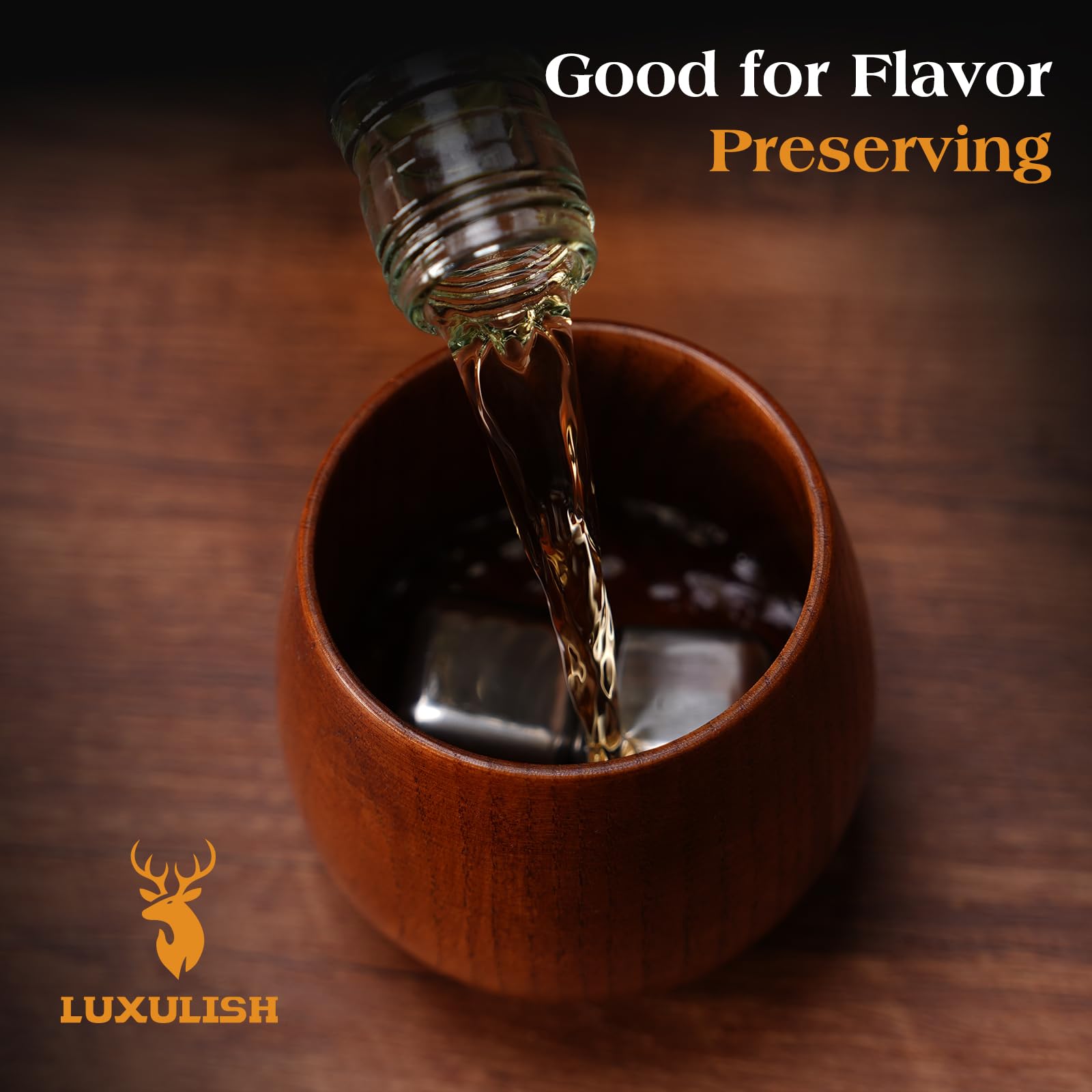 LUXULISH versatile wooden glass suitable for whiskey, tea, or beer.