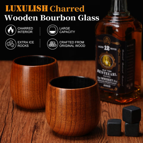 LUXULISH wooden whiskey cup with ice rocks for slower dilution