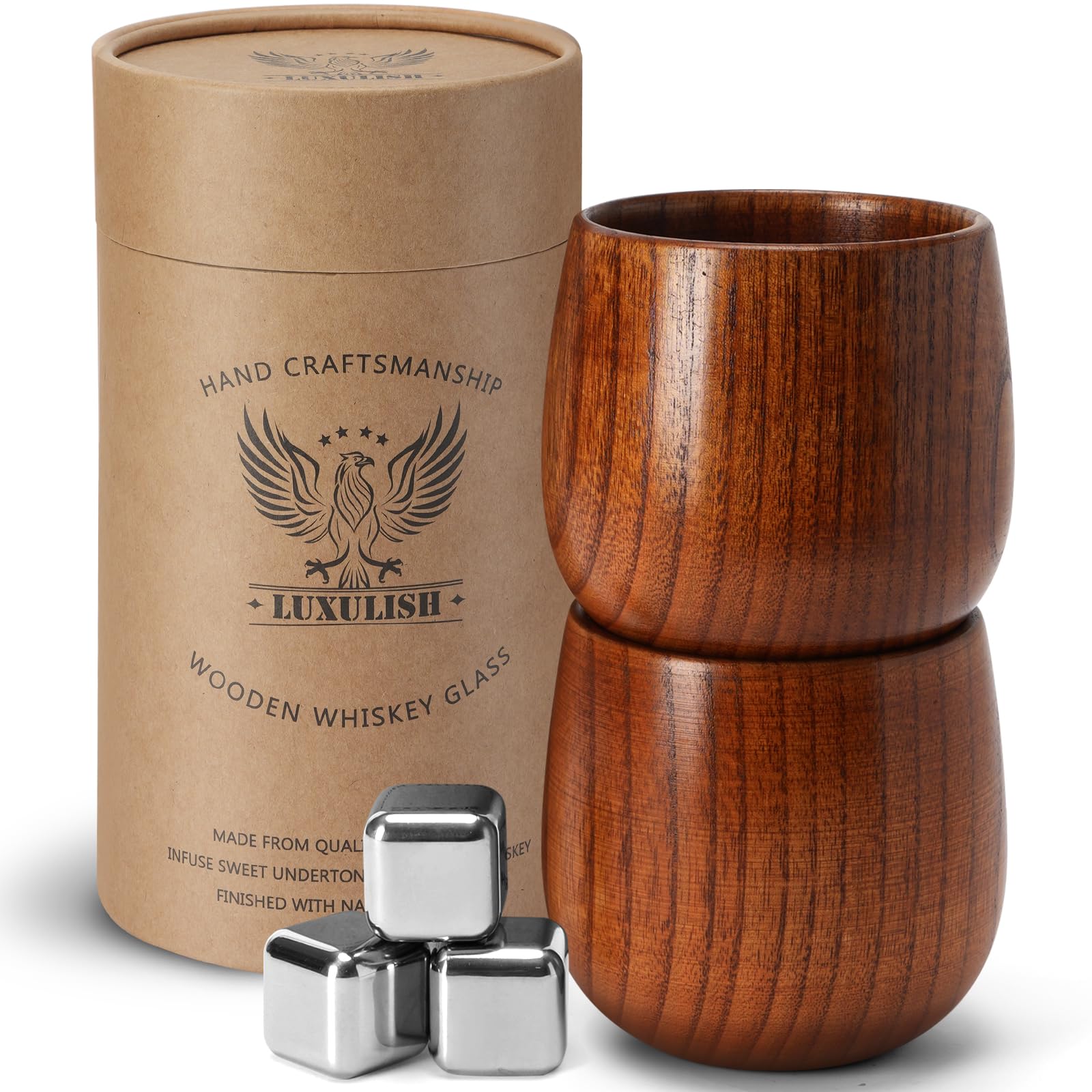LUXULISH 10oz wooden whiskey glass with rich grain for elegant sipping.