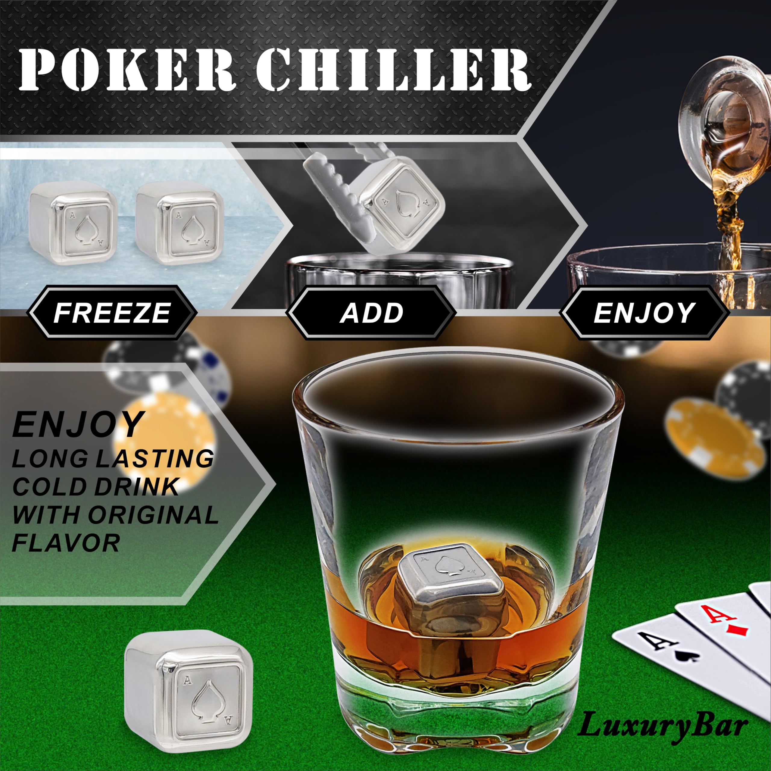 LuxuryBar chilling ice cubes preserve flavor without dilution