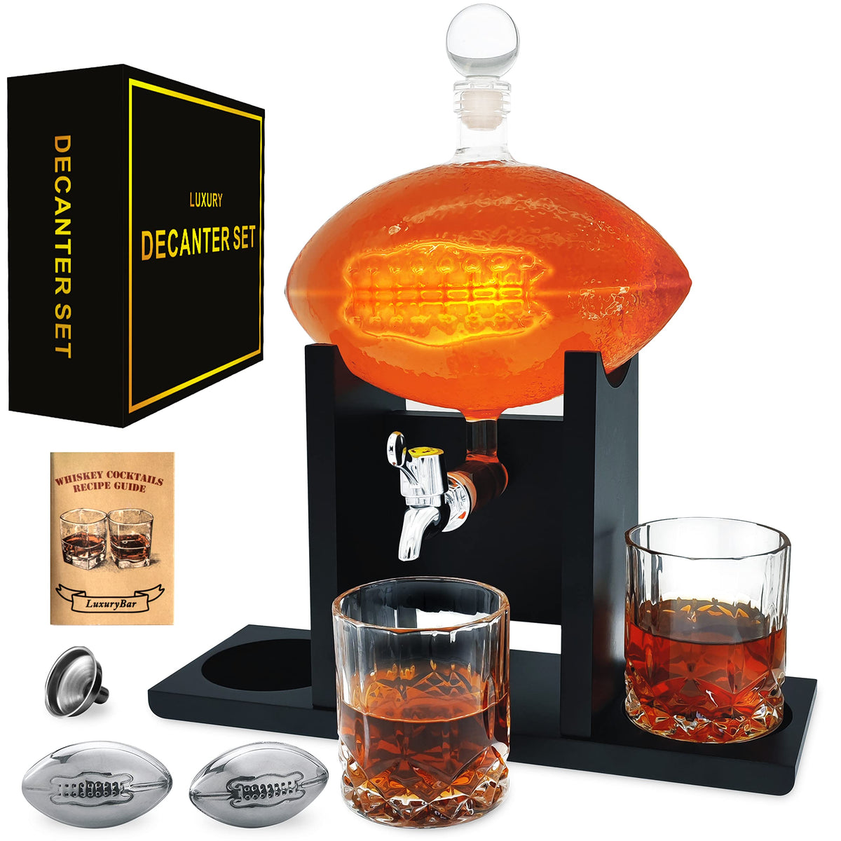 LuxuryBar football decanter set with glasses showcases a stylish football motif for entertaining.