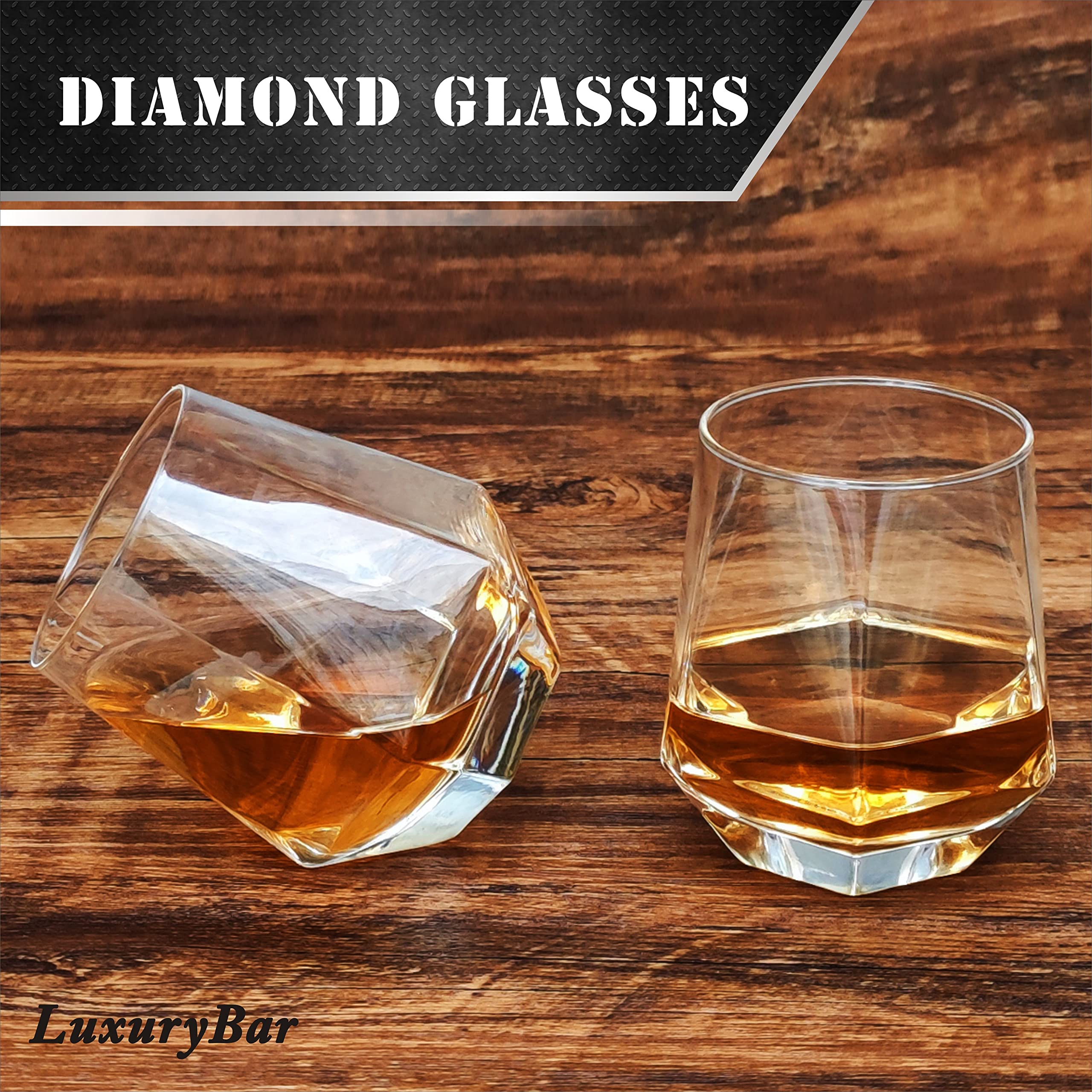 LuxuryBar glasses and decanter set enhances a refined home bar scene.