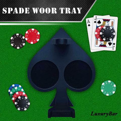 LuxuryBar spade wood tray keeps decanter and glasses organized for easy service
