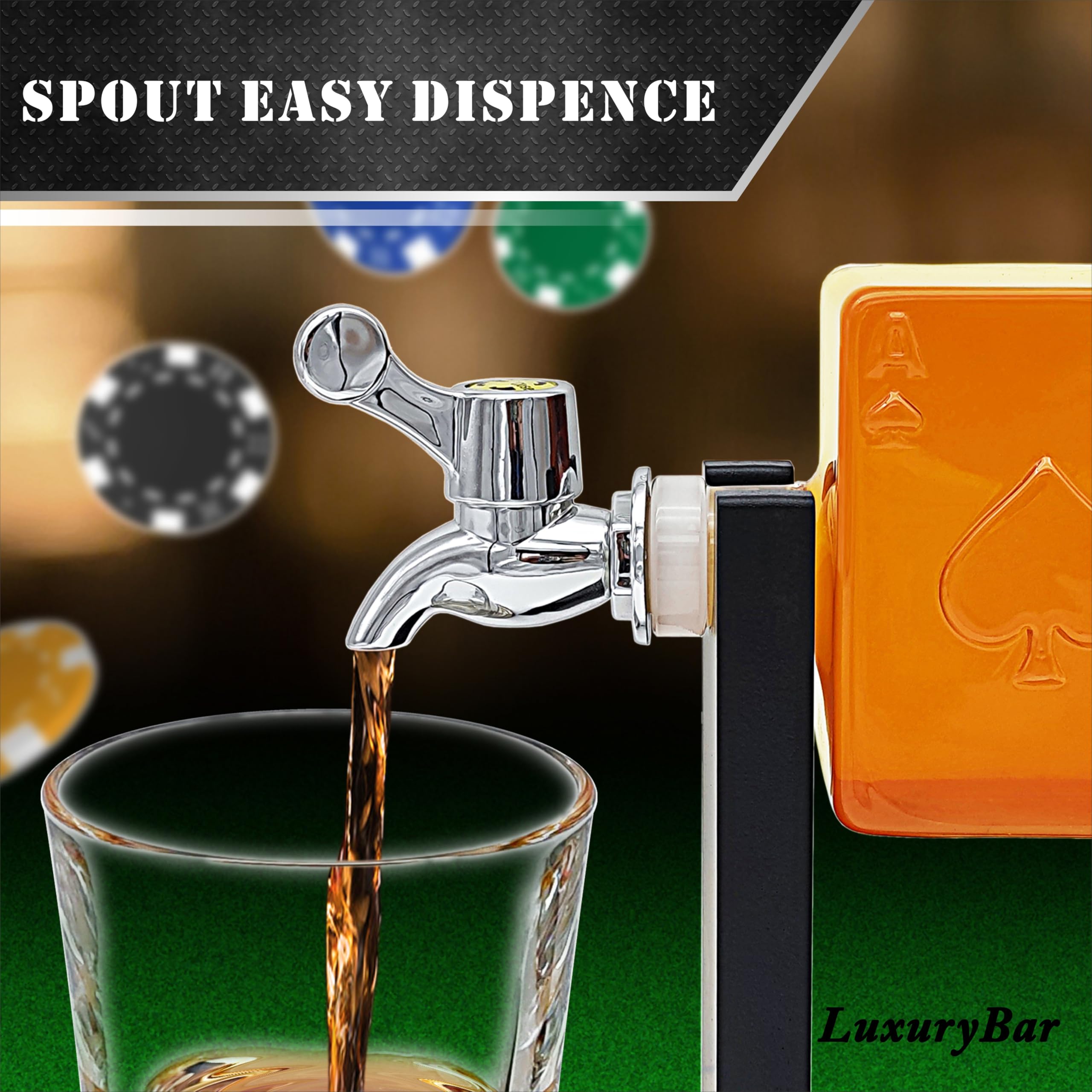 LuxuryBar spout pour design enables controlled pours with a stylish tabletop presentation