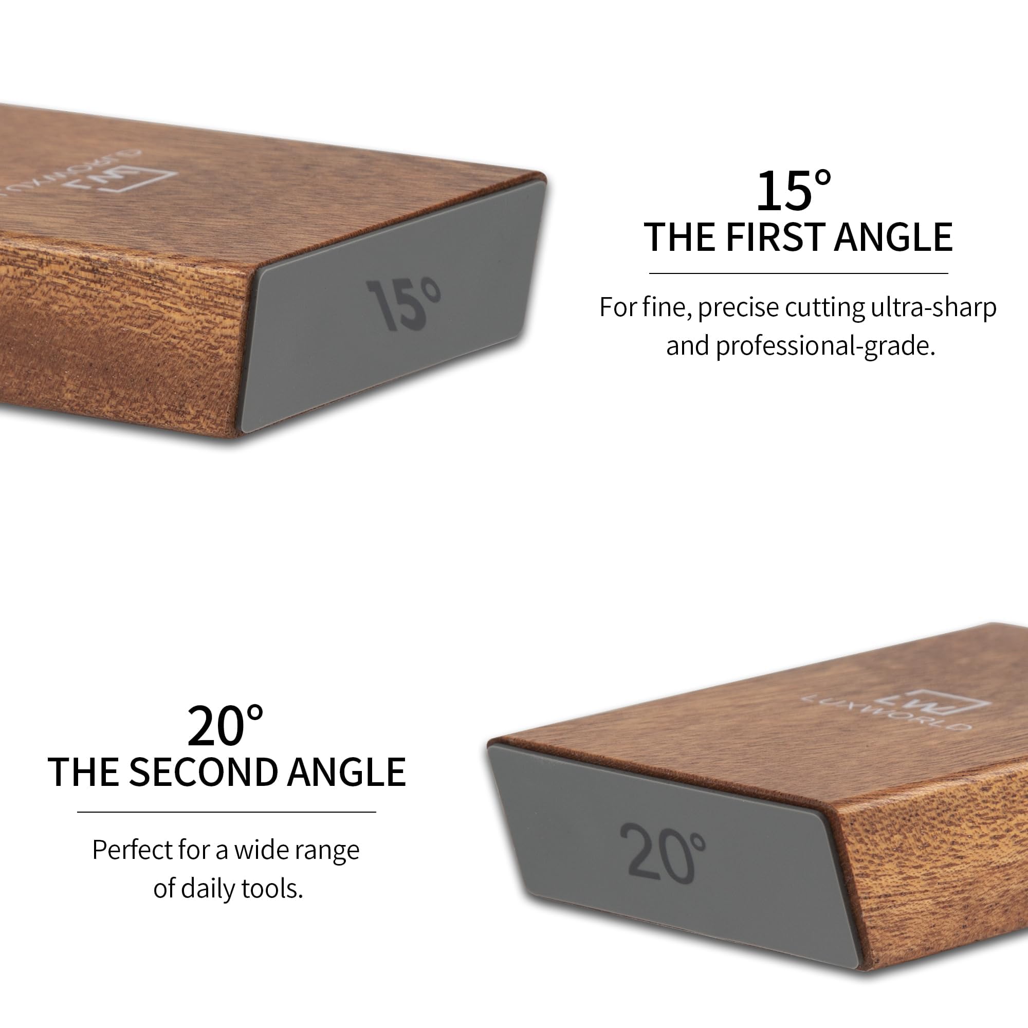 Luxworld rolling sharpener set to 15-degree angle for precise edge restoration