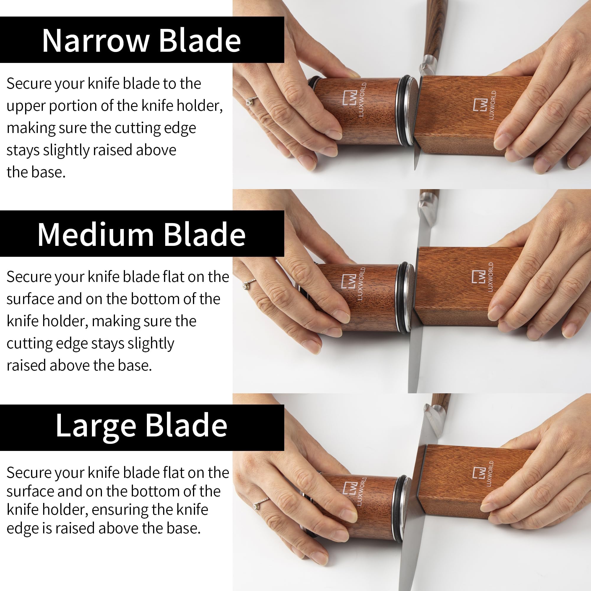 Luxworld sharpener at 20-degree angle handles larger blades with stability