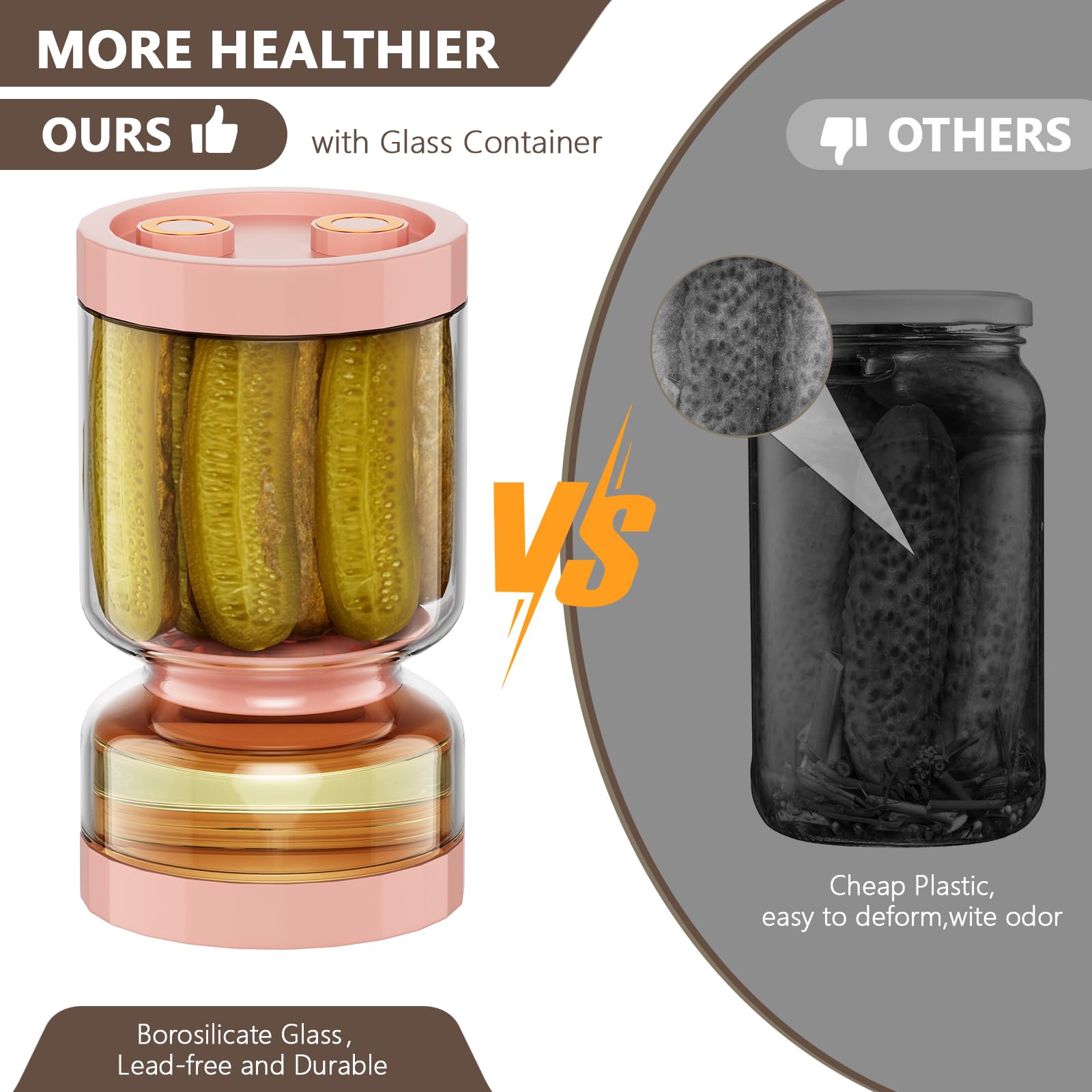 LveSunny borosilicate glass pickle jar is dishwasher safe and durable.